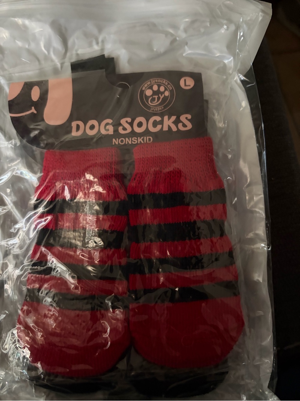 Dog Socks NonSkid Red & Black Striped - Large